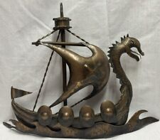 Antique Artisan Copper Metal VIKING SHIP BOAT DRAGON HEAD Wall Display 12” picture