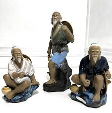 3 Chinese Shiwan Mudmen Glazed  Cultural -Fishing Pre-owned picture