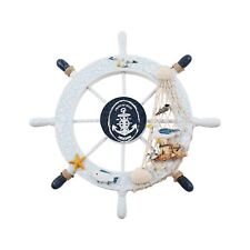 Boat Steering Wheel Decor - 11 Inch Wooden Rudder Wall Decoration Steering Wh... picture