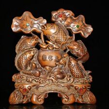 Chinese Natural Boxwood Handcarved Exquisite Cornucopia & Fishs Screen 2183 picture