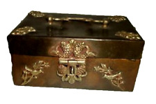 ANTIQUE CHINESE COPPER BRASS BOX FISH HINGES LATCH BIRDS DRAGONS HANDLE picture