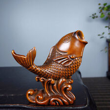 Rare Chinese Natural Boxwood Hand carved Exquisite Fish Statue 7445 picture