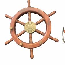 16”Ship Wheel Wooden Brass Pirate Boat Nautical Wall Home Decor Handmade Gift picture