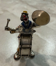 Sorini Italian Sterling Silver/Enamel Clown Pagliaccio Bass Drum Cymbal Figurine picture