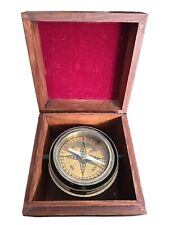 VTG Antique Brass Marine/Maritime Ship/Boat Nautical Compass ~ Wood Box picture