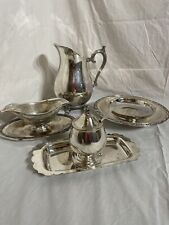 Vtg 8Pc Rogers/Oneida Silver Plate Water Pitcher,Gravy Boat,Sugar Dish,Plate Set picture