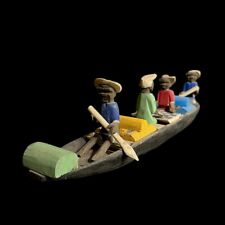 African Wooden Sculpture 4 Figures Handcrafted Boat Statue Water Boat -G1724 picture