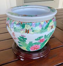 NOS Chinese Pottery Porcelain Jardiniere 6â€� Koi Fish Bowl Planter Vase w/base picture