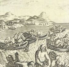 Alain Mallet Pearl fishing 17th century original engraved print 1683 picture