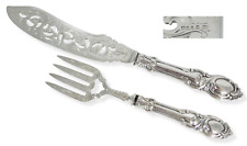 Antique Victorian 1855 Pair of Sterling Silver Fish Servers Knife Fork Set JG picture