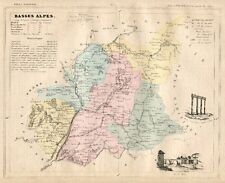 Genuine Original Antique 1877 France Hand Colored Map BASSES ALPES French Europe picture