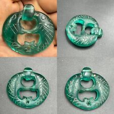 Roman Ancient Glass 2 Fish Carved Amulet Pendant Wearable picture