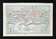 1874 Johnson Map World Ocean Currents River Basins Trade Winds Gulf Stream Tide picture