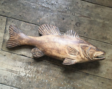 Folk Art Hand Carved Wooden Fish Hanging Sculpture Shop Sign Fishing Trophy picture