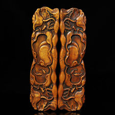 A Pair Rosewood Carving Autumn Lotus Fish in Lotus Pond Town Rulers picture