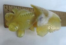 Vintage Hand Carved Green Jade Asian Fish Figure Art Sculpture Koi Fighting Gold picture