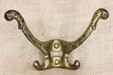 Old Hall Mirror Coat Hat Hook Double Arm Fancy Ferns Patina Brass Iron 5 1/8” picture