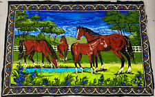 Vintage 70â€™s Velvet Tapestry Horses Grazing at a Spring Stream picture