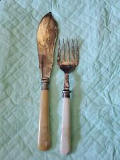 Antique English silver Fish Serving Set W/Celluloid Handles Knife & Fork picture