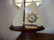 Vintage United Wooden Sail Boat quartz Yacht Clock Nautical WORKS 1950s RARE picture