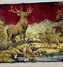 Vintage Tapestry Rug Fringe Wall Decor 19x41 Elk Deer Stream Vibrant picture