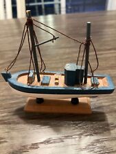 Small Vintage Wooden Model Fishing Boat Black & Blue 6