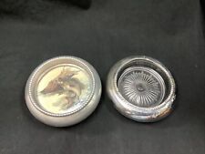 Vtg. Coasters, Silver Ring w/Starburst and Picture of Fish (Trout), 4