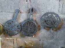 3 Antique Victorian Cast Iron Hook On Fireplace Trivets Aesthetic Movement Style picture