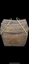 Antique Japanese Tribal Lidded Fish Rice Basket Patina Rattan picture