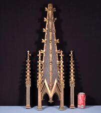 Set of 3 French Antique Gothic Spires/Trim in Solid Bass Wood Carved and Painted picture