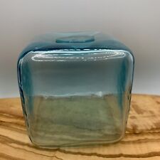 Vintage Square Glass Japenese Hand Blown Fishing Float 3 inch Bouy Aqua Blue picture