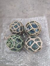 (4) Blown Glass Japanese Fishing Floats 3 1/4 inch, original netting, Green picture