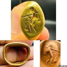 100 AD Roman Intaglio Seal Emperor Fish Catching Intaglio 21k Gold Ring 7.12 grm picture