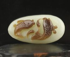 Old natural hetian  jade hand-carved statue of double fish pendant #10 picture