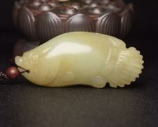 Top Chinese Natural Hetian Jade Handcarved Exquisite Fish Statue Pendant Gift picture