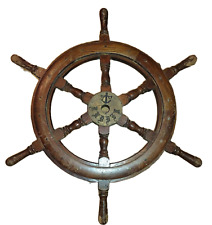 Big Ship Boat Steering Wheel Wooden Antique Teak Brass Nautical Pirate Ship's picture