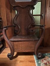 antique art nouveau Ornate Quartersawn Oak Hall Seat Bench Mirror With Hook picture