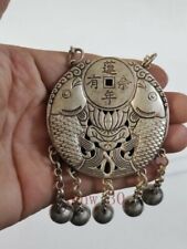 Old Collection China Tibet Silver Carving Fish Jade Pendant Amulet Ornament picture