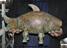 Rare Old China dynasty Bronze Ware servant animal fish statue Crock tank pot jar picture