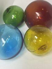 Lot of 4 Maritime Blown Glass Fishing Net Floats Blue, Red, Yellow, Green picture