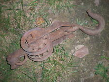 Antique Block & Tackle Cat Iron Double Pulley Hook Farm Tool Hoisting 18