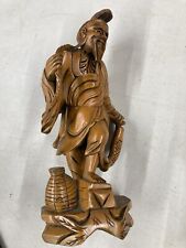 Chinese Wood Hand Carved Fisherman Fisher Fish Old Man Statue Sculpture picture