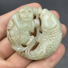 Wonderful Ancient Near Eastern Jade Stone Fish And Baby Carving Amulet picture