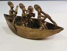 Vintage Brass Lost Wax Ashanti African Tribal Figurine Boat Canoe Hand Formed picture