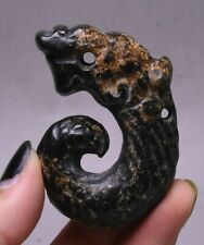 5.5cm China Old Jade Carving Zodiac Year Dragon Long Hook Amulet Pendant picture