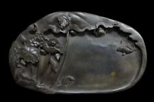 Large Old Chinese Hand Carving Lotus and Fish Ink Stone and Ink Stick Mark picture