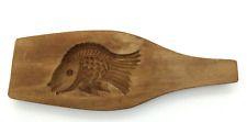 Vtg Butter Print Fish Stamp Paddle Wooden Hand Carved Folk Art Farmhouse Prim picture