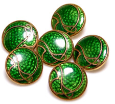 Six Antique 19th C. Basse Taille Enamel Buttons ~ Emerald Green in Copper picture