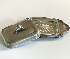 Antique Victorian Sardine Server Crystal & Silver Plate With Fish Handle & Lid picture