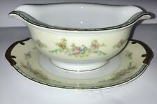 Meito Hand Painted Gravy Boat  Hudson Attached Underplate  China Floral Gold picture